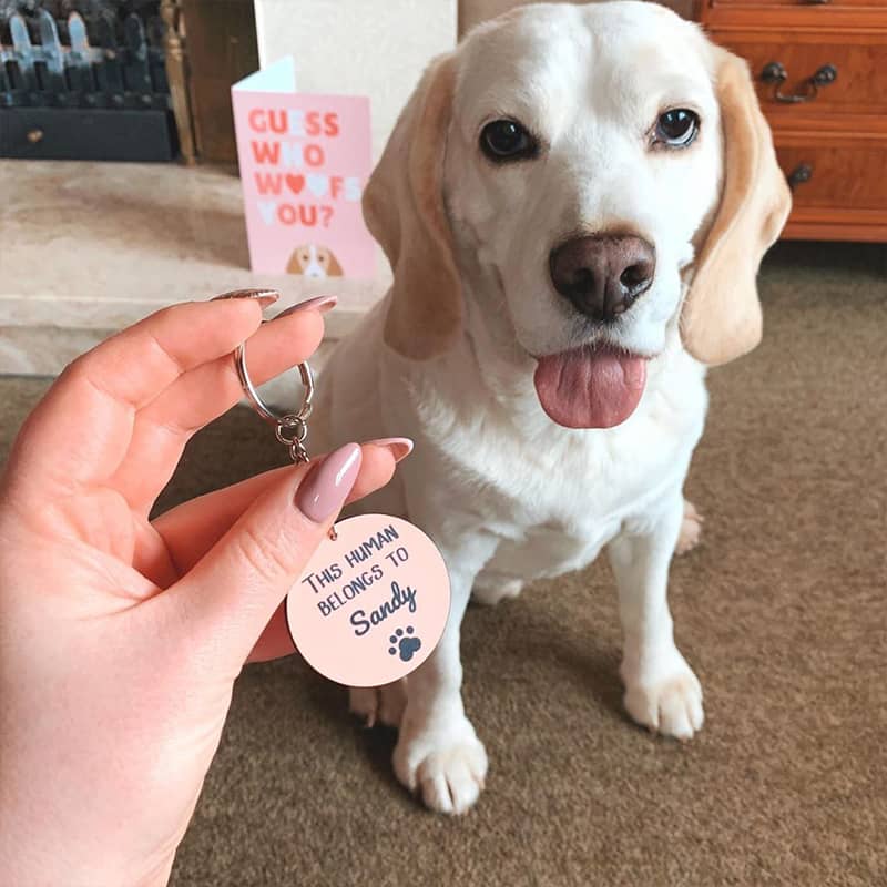 Sandy with her Personalized Keyring and Card